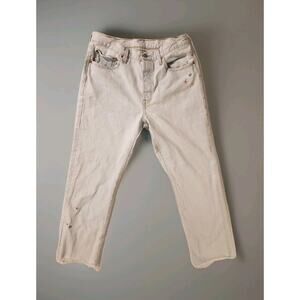 Levi's 501 Embroidered Jeans Women's 32 X 30 Light Wash Raw Hem Flower ButtonFly